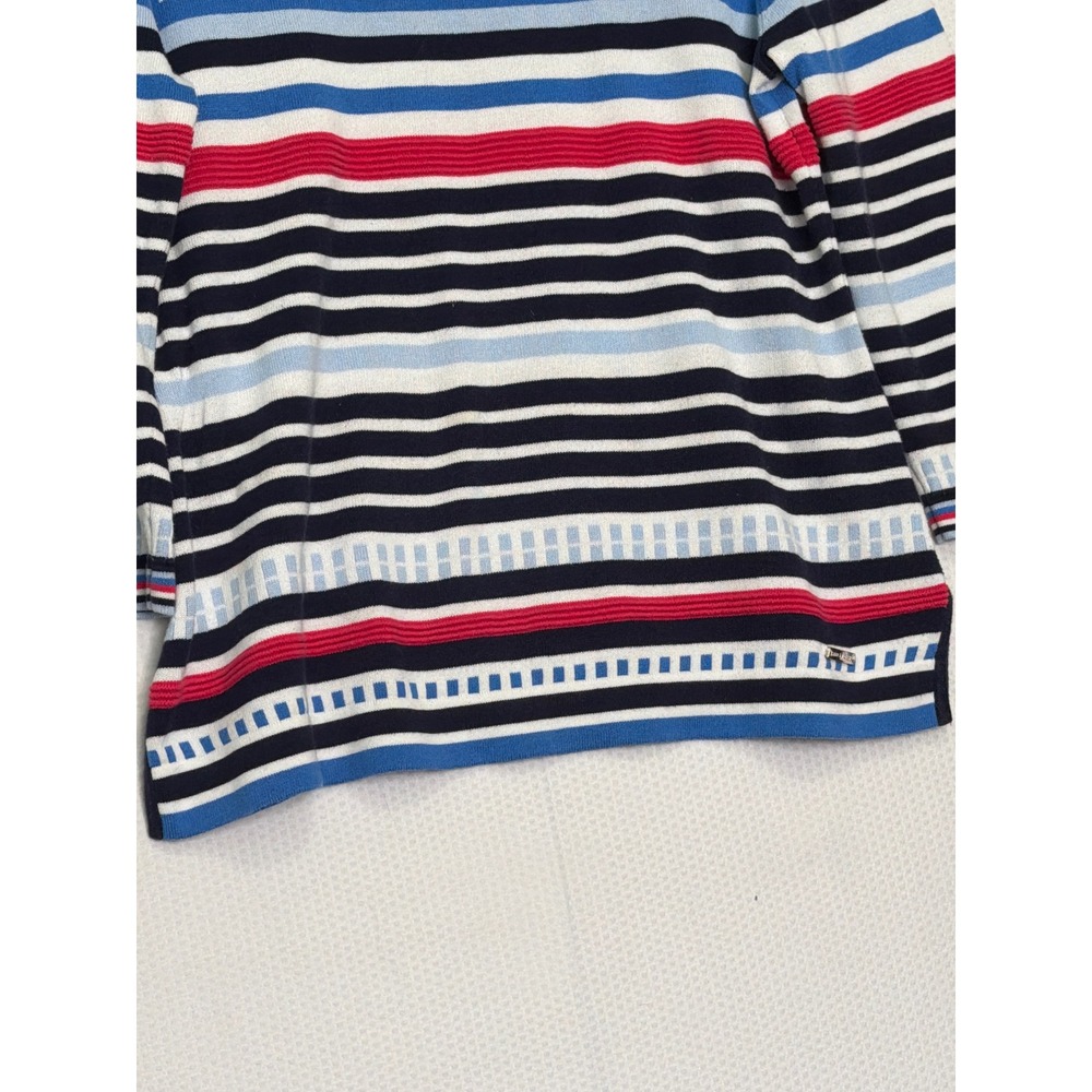 Tommy Hilfiger Womens Striped Boat Neck Sweater Navy Red Blue Button Shoulder M - Picture 3 of 10